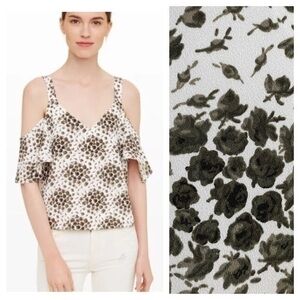 Club Monaco White Black Floral Print Beuio Cold Shoulder Blouse Small